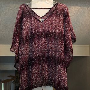 Sheer purple butterfly sleeve top with flowers